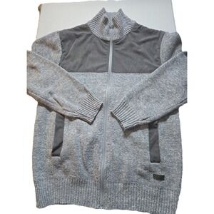Buffalo David Bitton Mens Gray Zip Up Sweater Knit Size L G Corduroy Accents